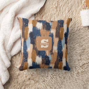 Abstract Brushstrokes in Blue, White & Brown (2) Throw Pillow