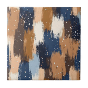 Abstract Brushstrokes in Blue, White & Brown (2) Tile