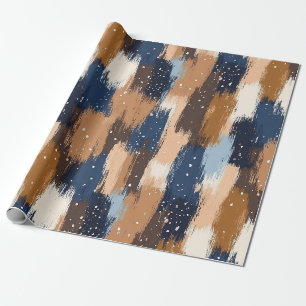 Abstract Brushstrokes in Blue, White & Brown (2) Wrapping Paper