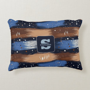 Abstract Brushstrokes in Blue, White & Brown (3) Accent Pillow