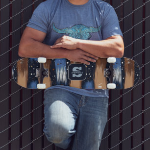 Abstract Brushstrokes in Blue, White & Brown (3) Skateboard