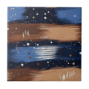 Abstract Brushstrokes in Blue, White & Brown (3) Tile