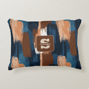 Abstract Brushstrokes in Blue, White & Brown Accent Pillow