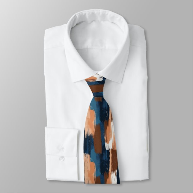 Abstract Brushstrokes in Blue, White & Brown Tie (Tied)
