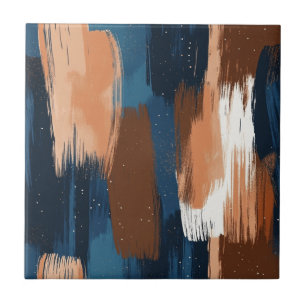 Abstract Brushstrokes in Blue, White & Brown Tile