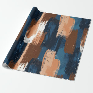 Abstract Brushstrokes in Blue, White & Brown Wrapping Paper
