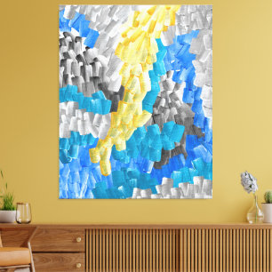 Abstract Brushstrokes in Yellow, Blue, and Grey Canvas Print