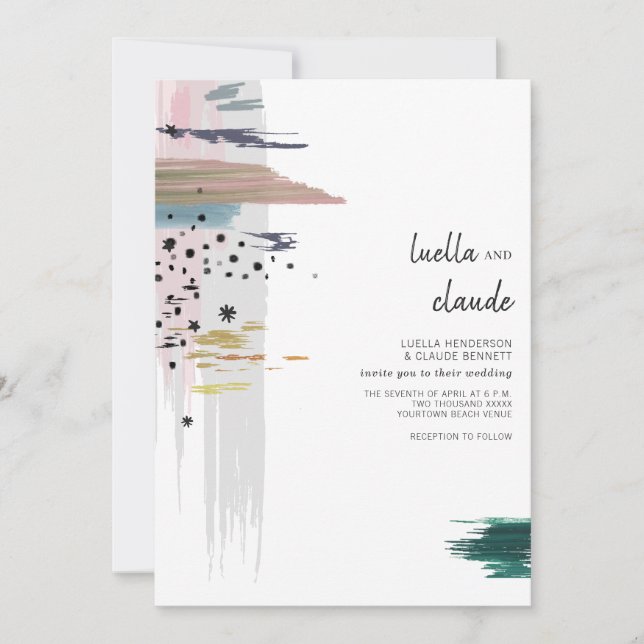 Abstract Brushstrokes Modern Wedding Invitation (Front)