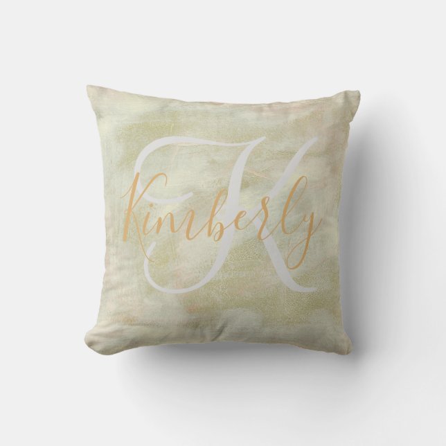 Abstract Brushstrokes Monogram Throw Pillow (Front)