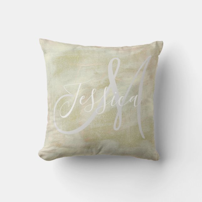 Abstract Brushstrokes Monogram Throw Pillow (Front)