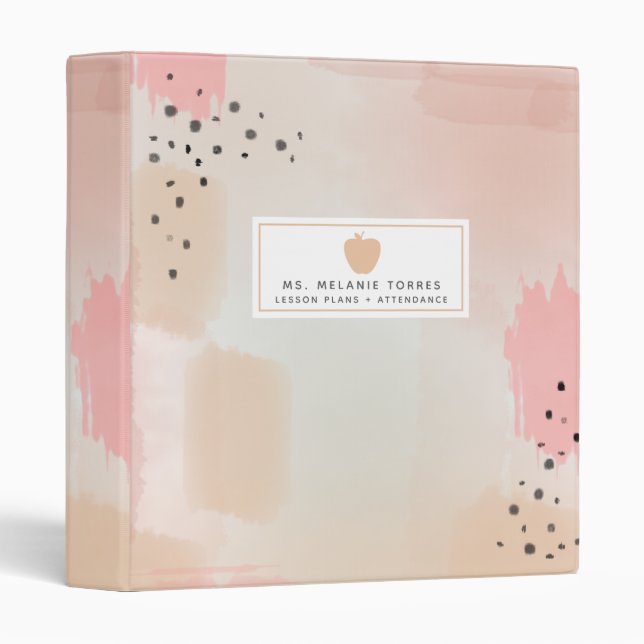 Abstract Brushstrokes Pink Apple Teacher Binder (Front/Spine)