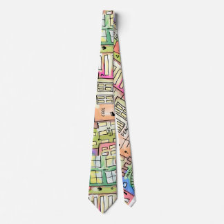 Abstract building doodles art tie