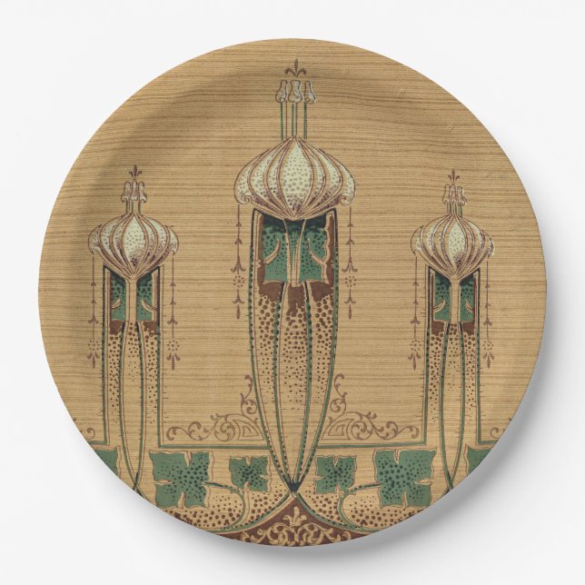 Abstract Bulbous Art Nouveau Shape Fleur-de-lis Paper Plate (Front)
