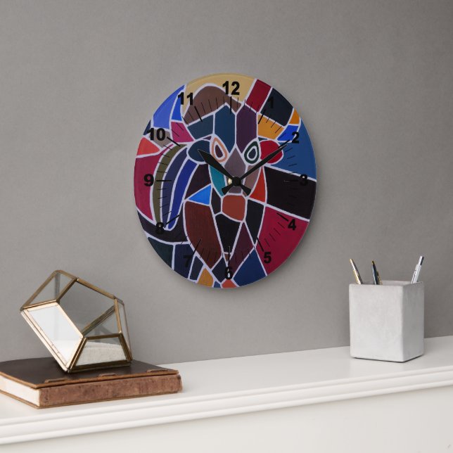 Abstract Bull Painting by Alfred Fox Large Clock (Office)