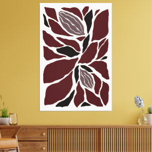 Abstract Burgundy Botanical Pattern Canvas Print