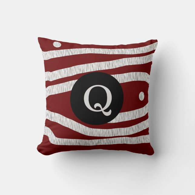 Abstract Burgundy Monogram  Throw Pillow (Front)