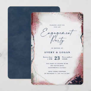 Abstract Burgundy & Navy Blue Engagement Party Invitation