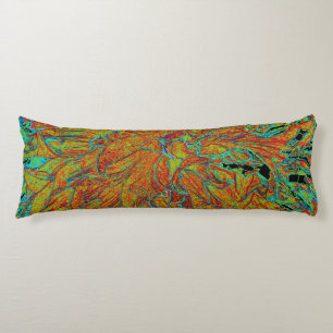 Abstract Burnt Orange and Green Dahlia Bloom Body Pillow