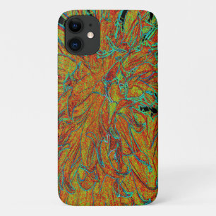 Abstract Burnt Orange and Green Dahlia Bloom iPhone 11 Case