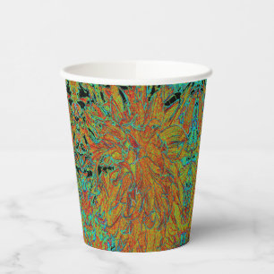 Abstract Burnt Orange and Green Dahlia Bloom Paper Cups