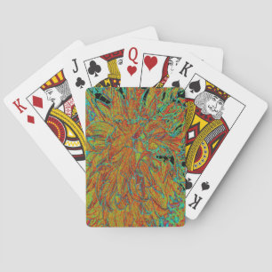 Abstract Burnt Orange and Green Dahlia Bloom Playing Cards