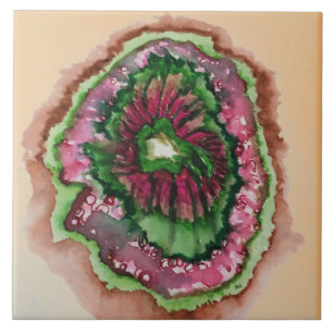 Abstract Burst Pink and Green Ceramic Tile 