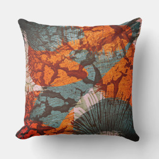 Abstract Burst Scratch Orange Teal Blue Green Outdoor Pillow
