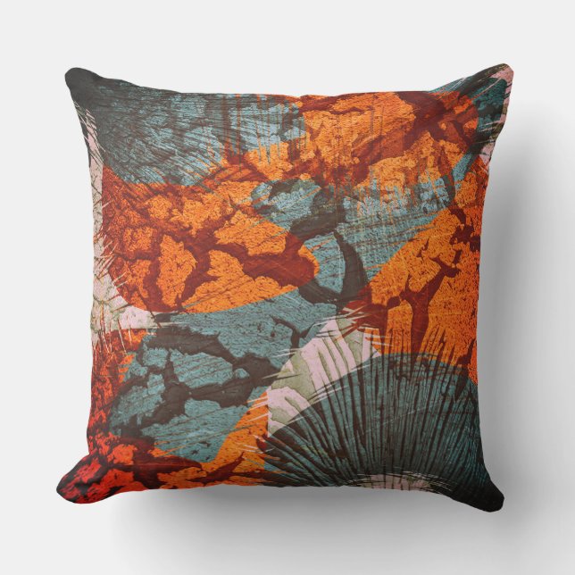 Abstract Burst Scratch Orange Teal Blue Green Outdoor Pillow (Front)