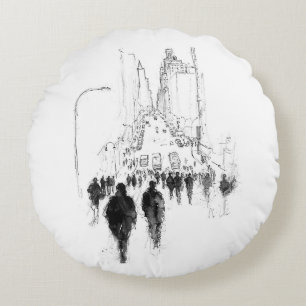 Abstract Busy Street Scene Round Pillow