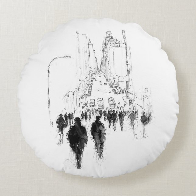 Abstract Busy Street Scene Round Pillow (Front)
