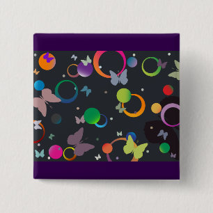 Abstract Butterflies and Geometric Circles Pattern 2 Inch Square Button