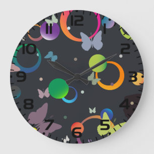 Abstract Butterflies and Geometric Circles Pattern Large Clock