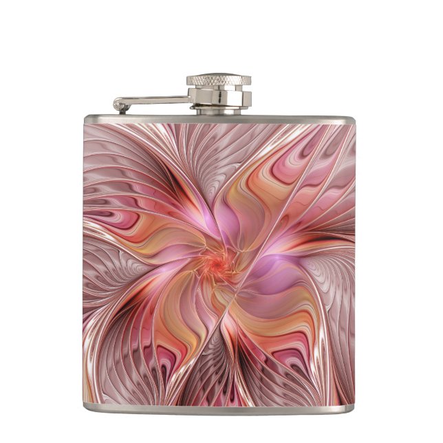 Abstract Butterfly Colourful Fantasy Fractal Art Hip Flask (Front)