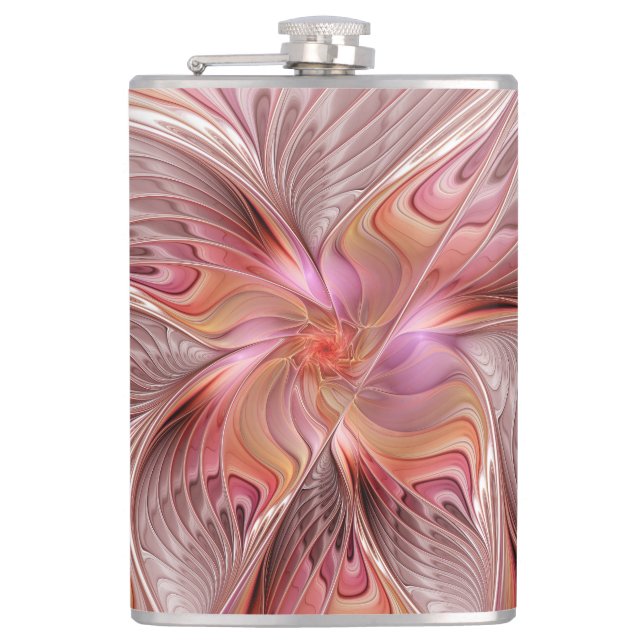 Abstract Butterfly Colourful Fantasy Fractal Art Hip Flask (Front)