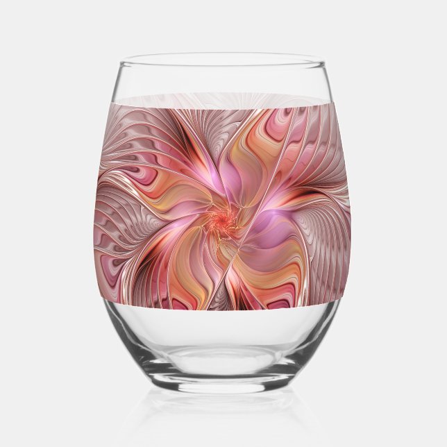 Abstract Butterfly Colourful Fantasy Fractal Art Stemless Wine Glass (Front)