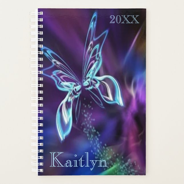 Abstract Butterfly Neon Blue Purple Colourful Life Planner (Front)