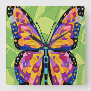 Abstract butterfly painting  square wall clock