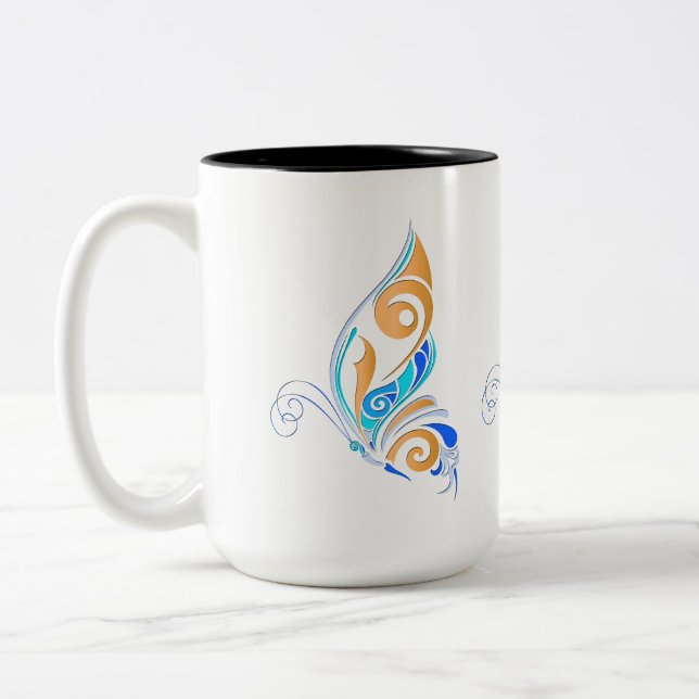 Abstract Butterfly Two-Tone Coffee Mug (Left)