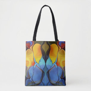 Abstract butterfly wings in blue, purple, yellow tote bag