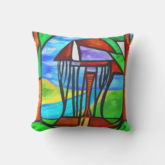 Abstract - Cabin in the forest Throw Pillow (Front)