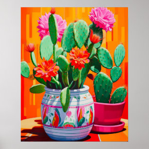 Abstract Cactus Still Life Painting, Cactus Wall  Poster