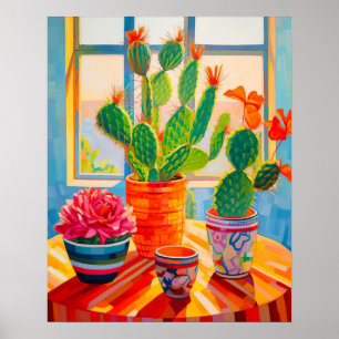 Abstract Cactus Still Life Painting, Modern Still  Poster