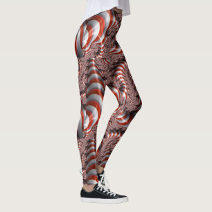 Abstract Candy Cane Christmas Patterned Leggings