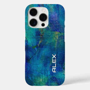 Abstract Canvas Painting – Pearly Blue Tones iPhone 16 Pro Case