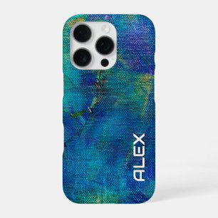 Abstract Canvas Painting – Pearly Blue Tones iPhone 16 Pro Case