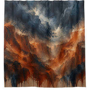 Abstract Canyon Storm Orange Navy Shower Curtain