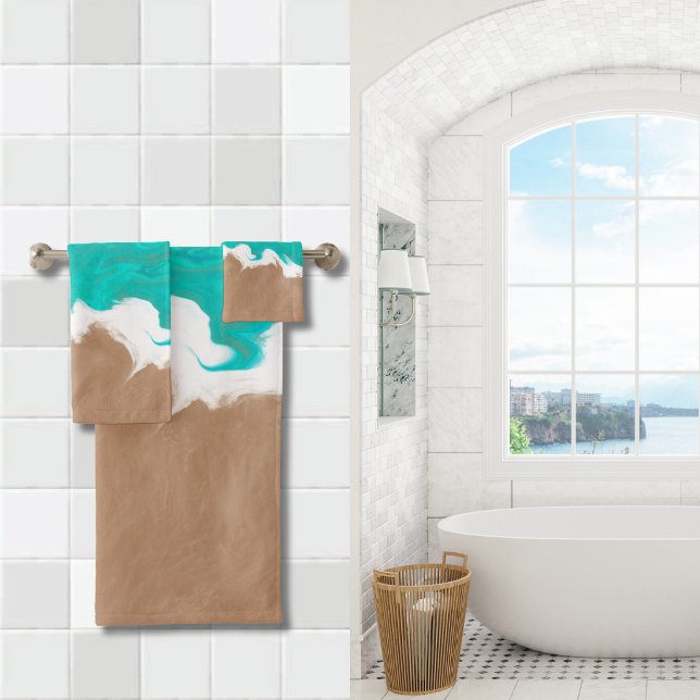 Abstract Caribbean Turquoise Sea Shores Beach Bath Towel Set (Creator Uploaded)