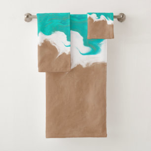 Abstract Caribbean Turquoise Sea Shores Beach Bath Towel Set
