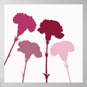 Abstract Carnation Silhouettes – Reds & Pinks Poster