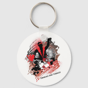Abstract Carnival Panman in Red White and Black Keychain